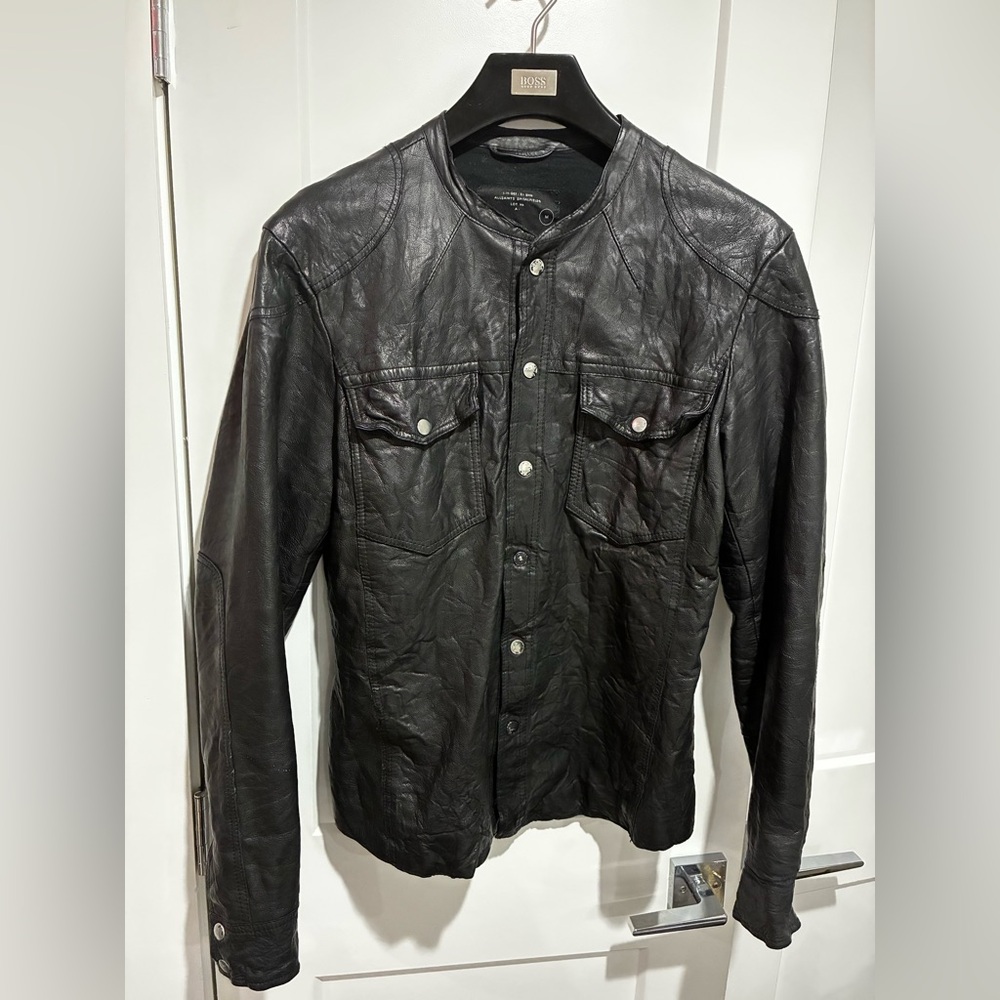 AllSaints Spitalfields Black Leather Jacket Medium Biker Style